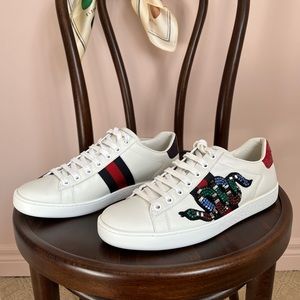 Gucci Women's Crystal Snake Leather Sneakers | US 8